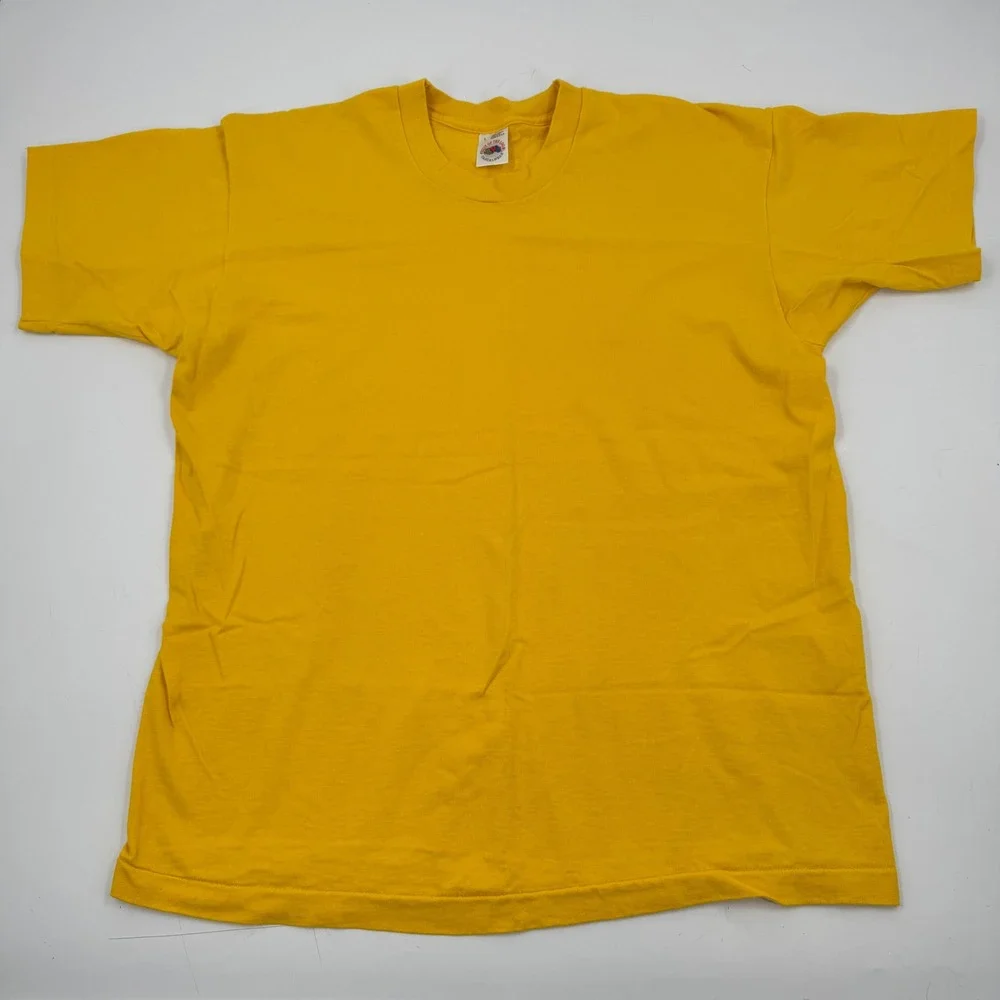 Fruit of the Loom‎ Yellow Cotton T Shirt Men's Size L Made in USA Single Stitch